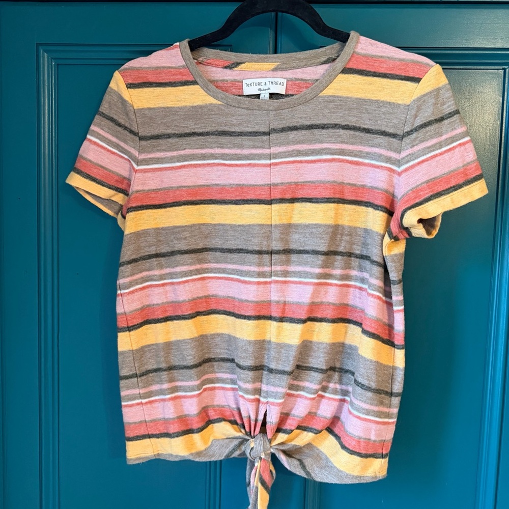 Madewell Women's Striped Tie-Front Top - Multicolor T-shirt Sz Small